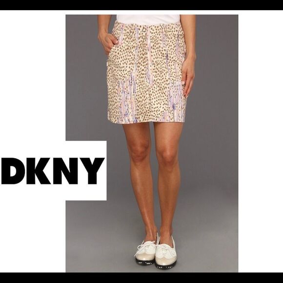 DKNY Golf Leopard cheetah animal print tan brown lilac peach skirt Sz 10 NWOT - Picture 1 of 13